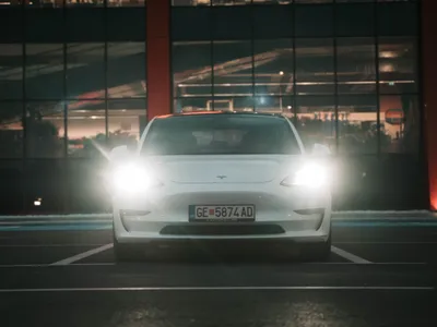 Tesla Model 3 Long Range front lights detail